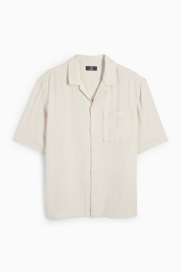 Bărbați - Cămașă din muselină - relaxed fit - guler cu rever - bej deschis