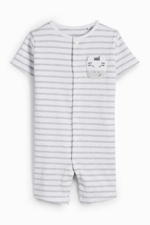 Unisex - Zebra - babypyjama - geribd - gestreept - lichtgrijs