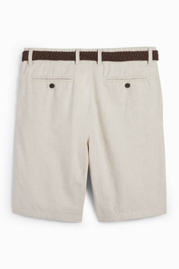 Bărbați - Pantaloni scurți cu curea și conținut de in - bej deschis