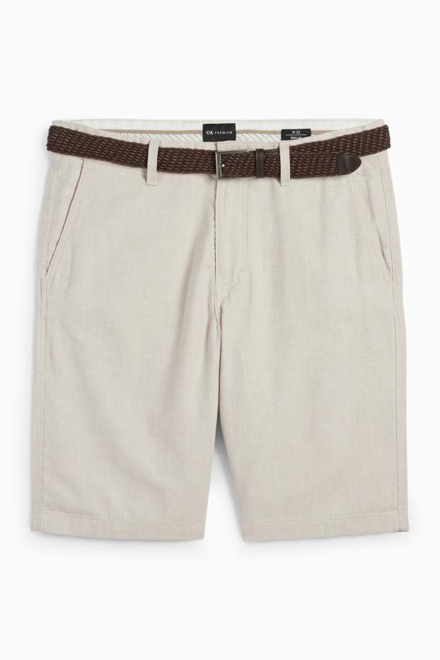 Bărbați - Pantaloni scurți cu curea și conținut de in - bej deschis