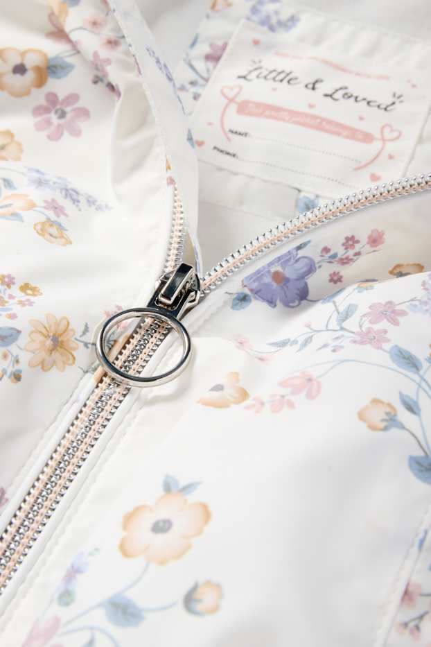 Baby Mädchen - Blümchen - Baby-Jacke mit Kapuze - wasserabweisend - weiss