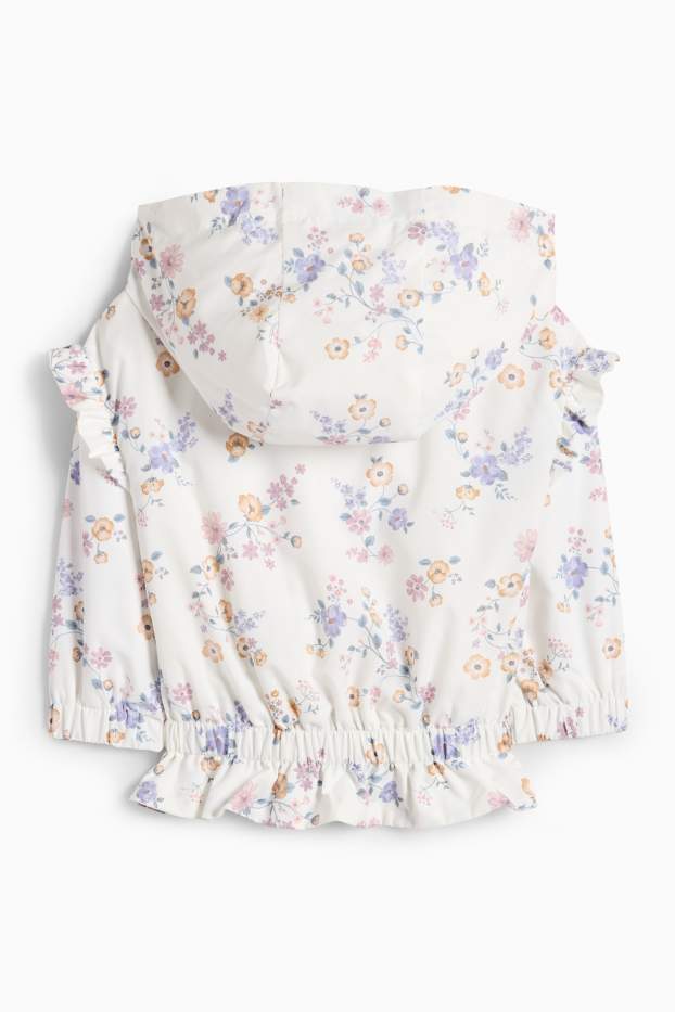 Baby Mädchen - Blümchen - Baby-Jacke mit Kapuze - wasserabweisend - weiss