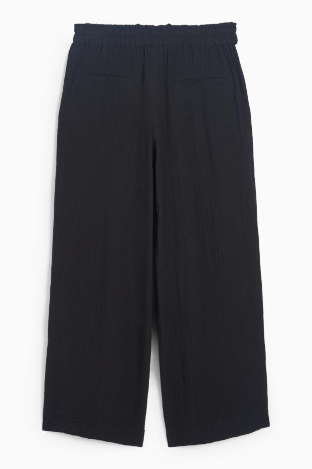 Women - Cloth trousers - high waist - wide leg - black