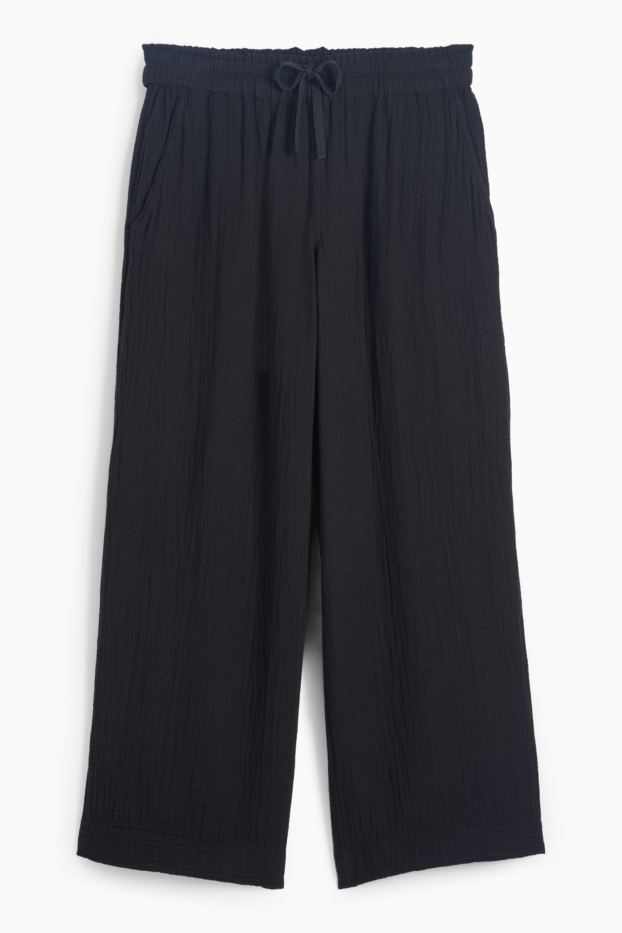 Women - Cloth trousers - high waist - wide leg - black