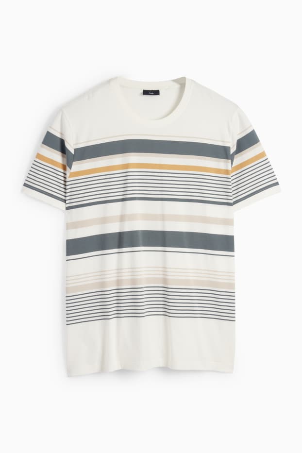 Pánské - Tričko - regular fit- pruhované - bílá