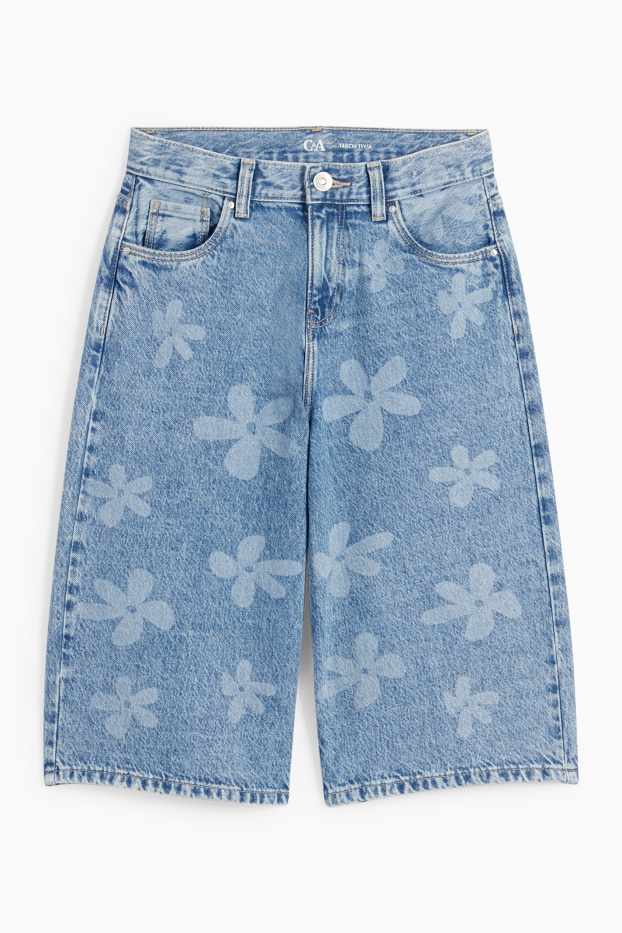 Kinder Mädchen - Jeans-Bermudas - geblümt - helljeansblau