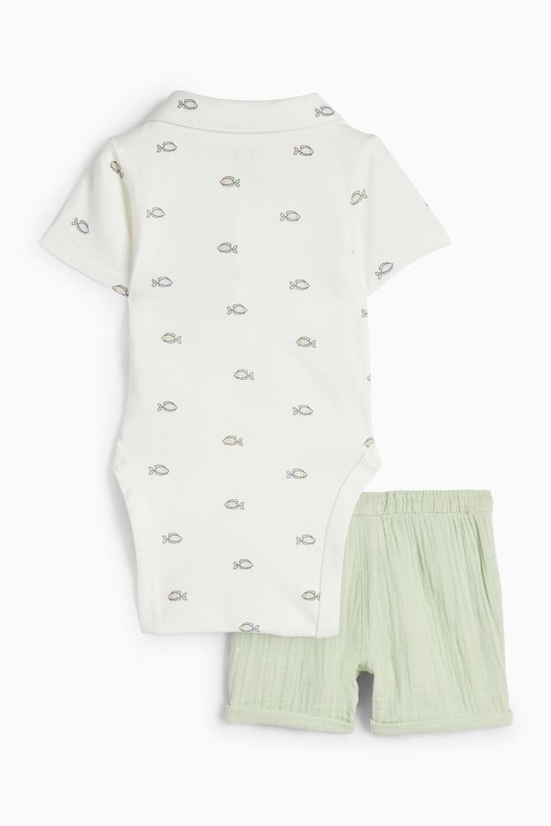 Baby: jongens - Vissen - baby-outfit - 2-delig - wit