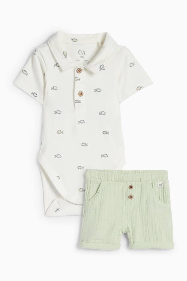 Baby: jongens - Vissen - baby-outfit - 2-delig - wit