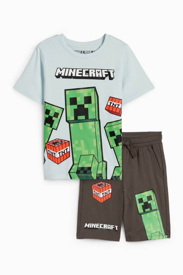 Copii - Băieți - Minecraft - set - tricou cu mânecă scurtă și pantaloni scurți - 2 piese - albastru deschis