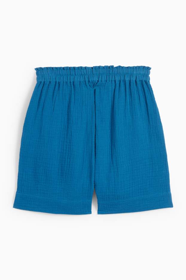 Damen - Musselin-Shorts - High Waist - dunkelblau