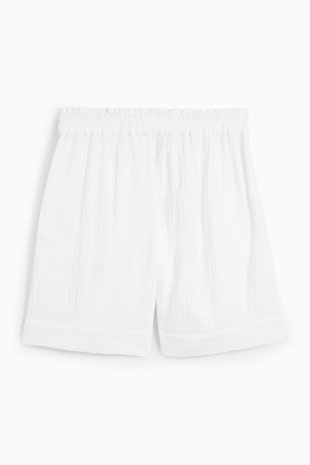 Donna - Shorts di mussola - vita alta - bianco