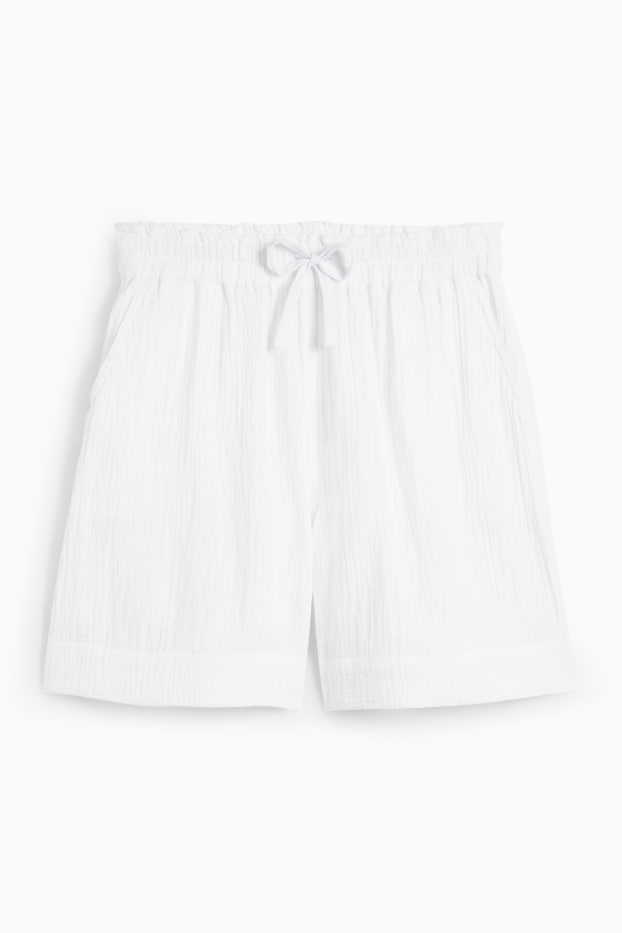 Donna - Shorts di mussola - vita alta - bianco