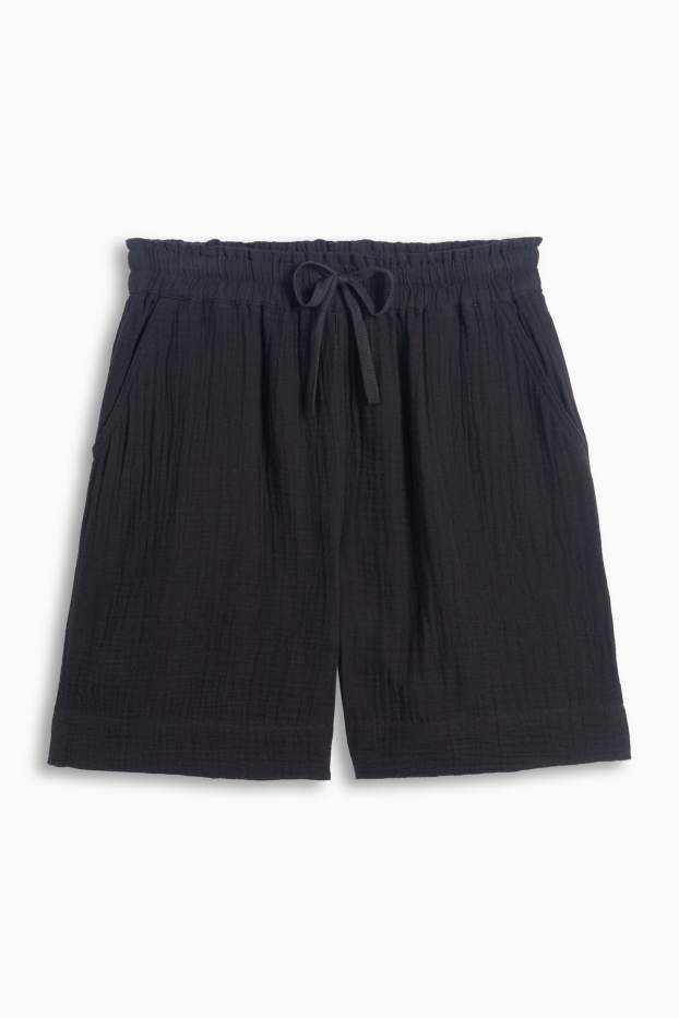 Women - Muslin shorts - high waist - black