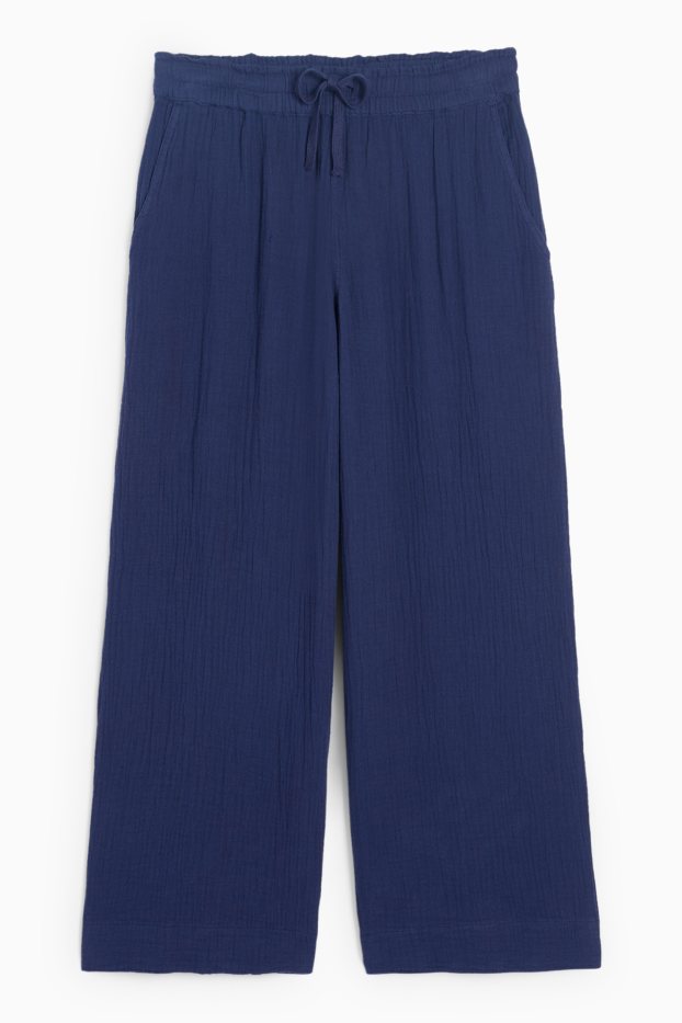 Kobiety - Spodnie materiałowe - wysoki stan - szerokie nogawki - ciemnoniebieski