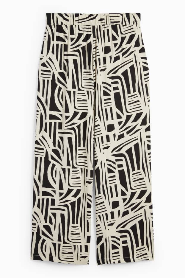 Dames - Pantalon - high waist - wide leg - met patroon - wit / zwart