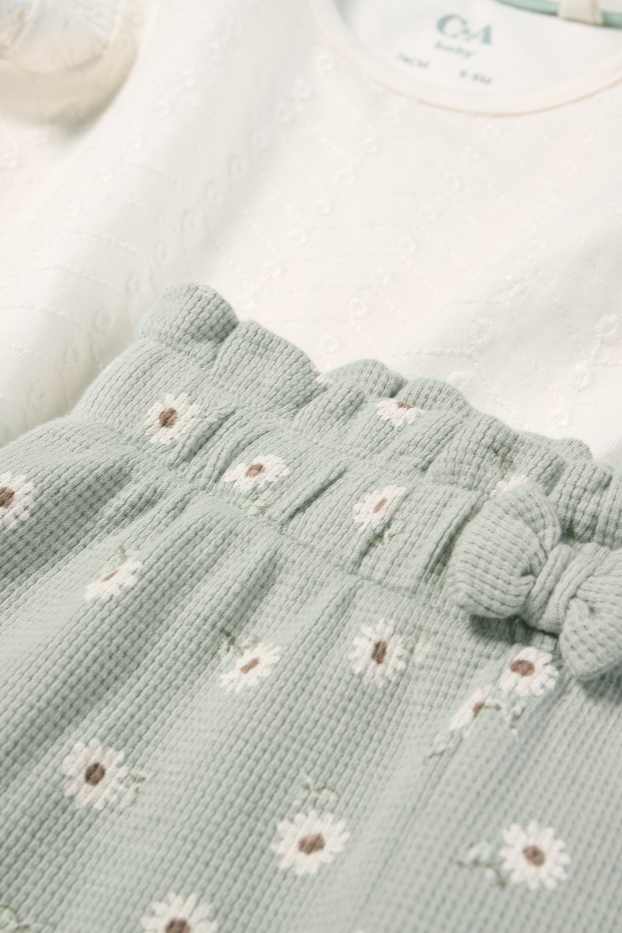 Baby: meisjes - Bloemetje - baby-outfit - 2-delig - crème wit