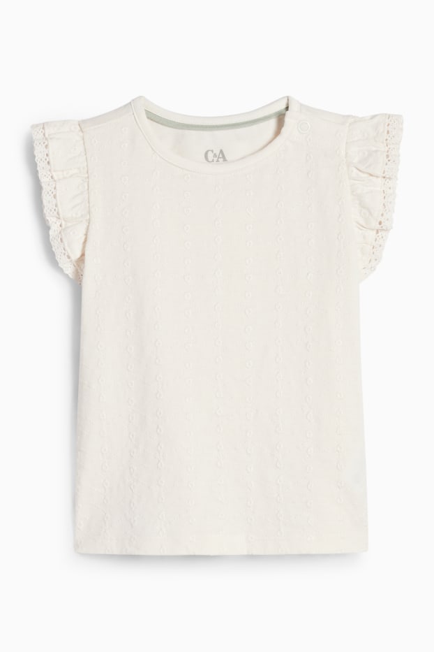 Baby: meisjes - Bloemetje - baby-outfit - 2-delig - crème wit