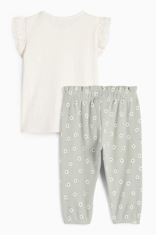 Baby: meisjes - Bloemetje - baby-outfit - 2-delig - crème wit