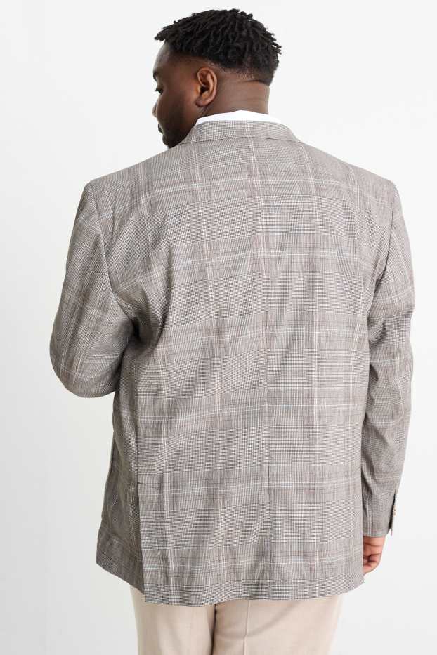 Herren - Sakko mit Leinen-Anteil - Regular Fit - Stretch - kariert - beige-melange