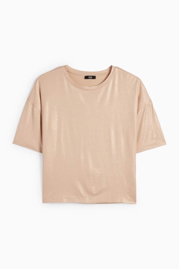 Dona - Samarreta de mànigues curtes - brillant - beix