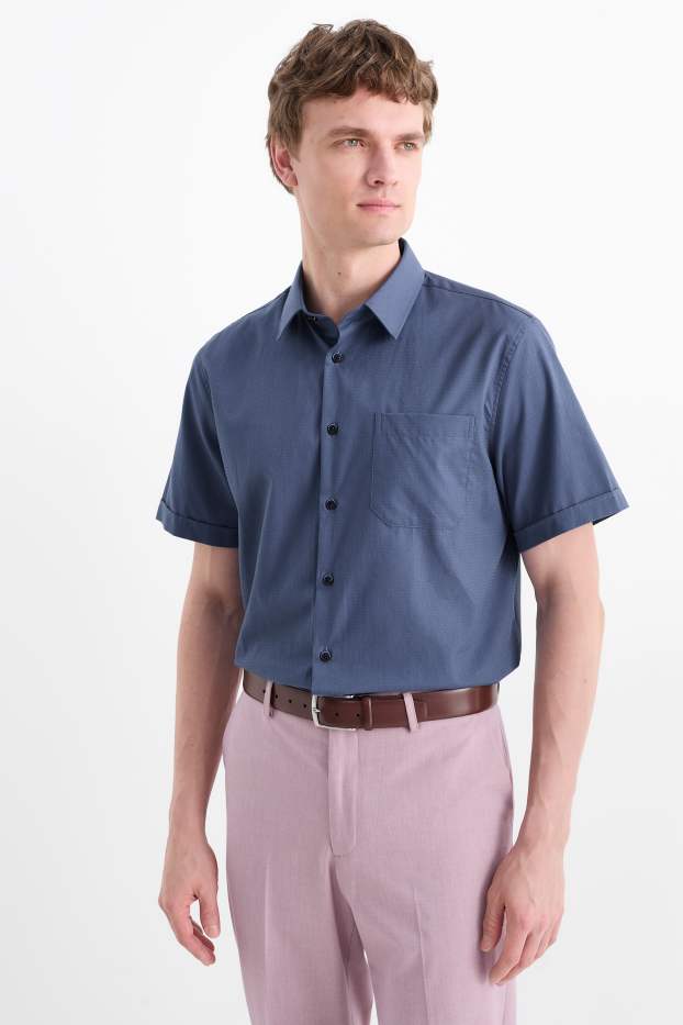 Uomo - Camicia business - regular fit - collo all'italiana - facile da stirare - blu scuro