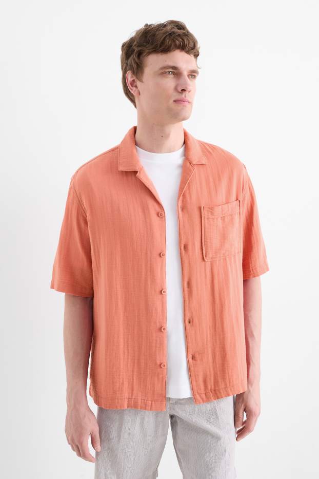 Herren - Musselin-Hemd - Relaxed Fit - Reverskragen - dunkelorange