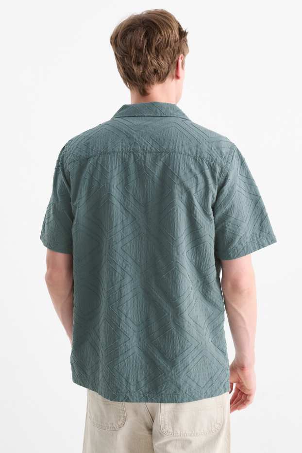 Pánské - Košile - loose fit - klopový límec - strukturovaná - zelená