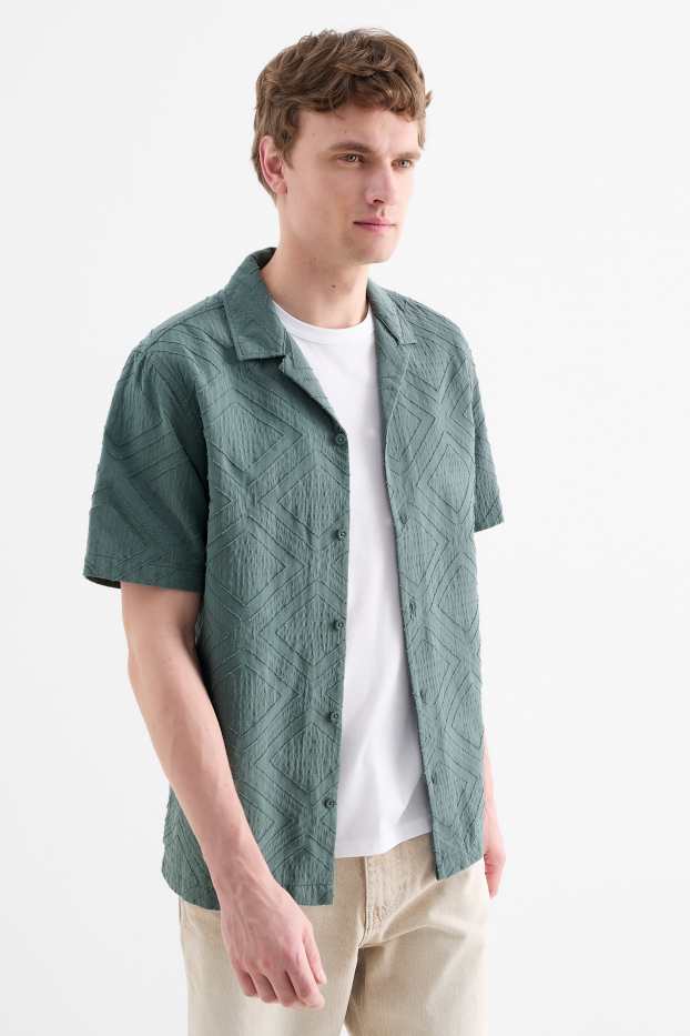 Pánské - Košile - loose fit - klopový límec - strukturovaná - zelená