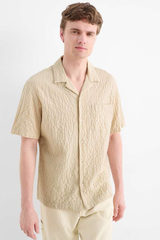 Herren - Hemd - Relaxed Fit - Reverskragen - kariert - beige