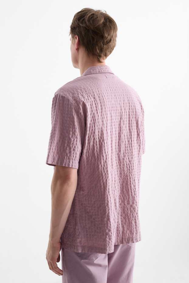 Uomo - Camicia - relaxed fit - revers - a quadretti - viola chiaro
