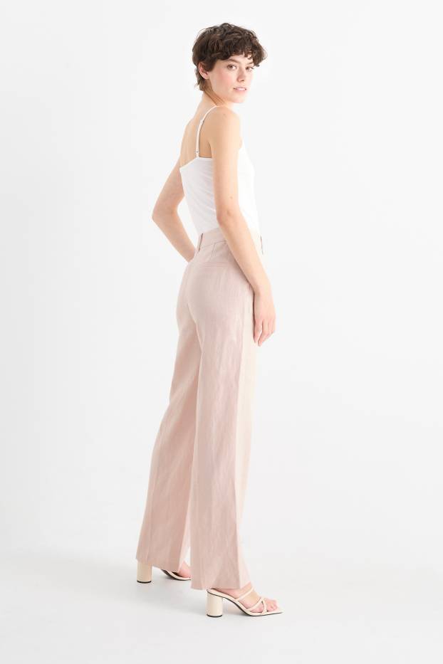 Dames - Linnen business-broek - high waist - straight fit - roze