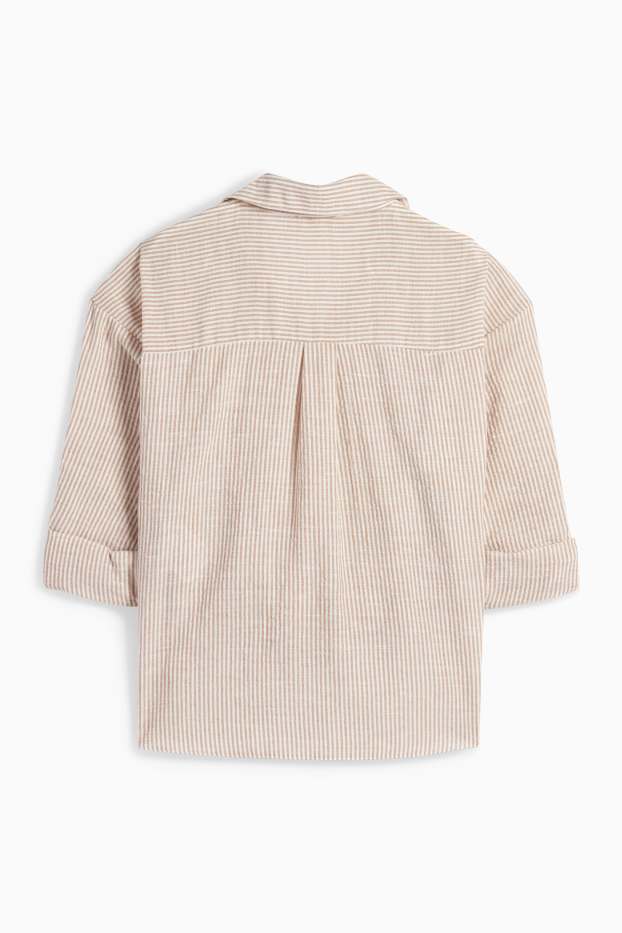 Damen - Bluse - gestreift - weiß / beige