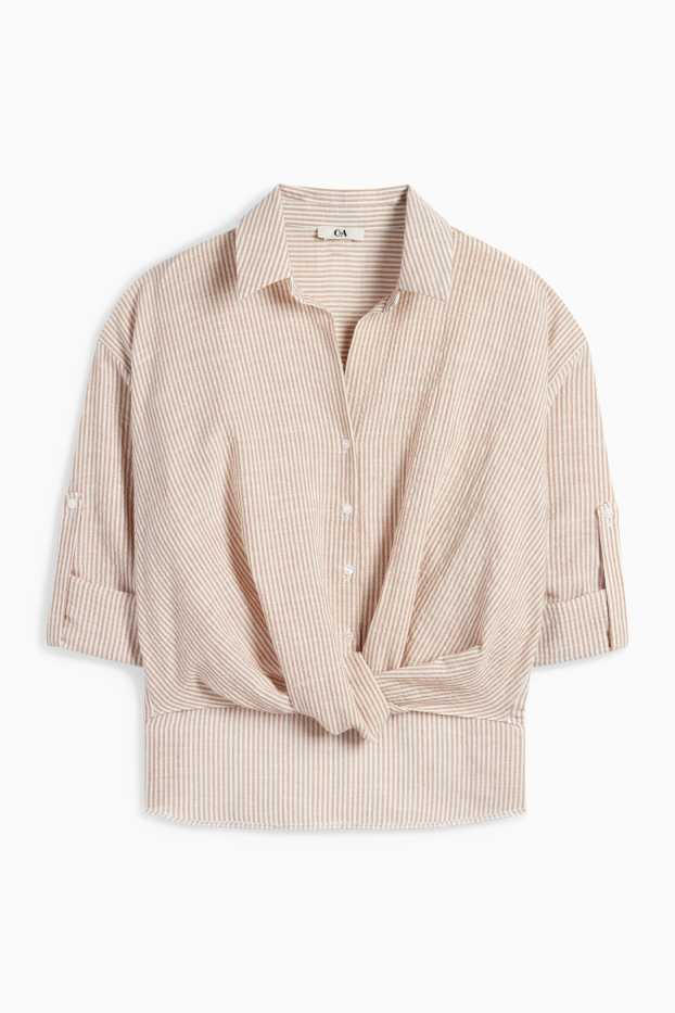 Damen - Bluse - gestreift - weiß / beige