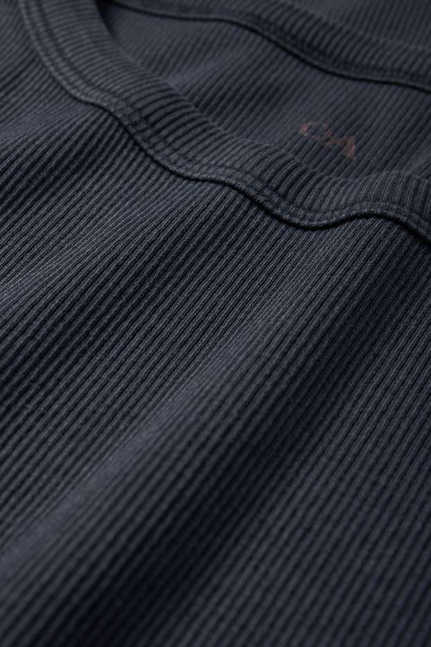 Women - Basic T-shirt - slim fit - ribbed - dark blue