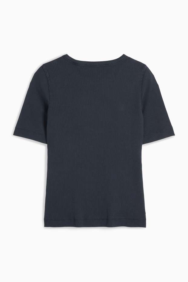 Women - Basic T-shirt - slim fit - ribbed - dark blue