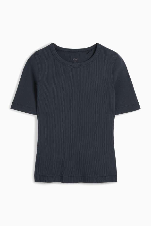 Women - Basic T-shirt - slim fit - ribbed - dark blue