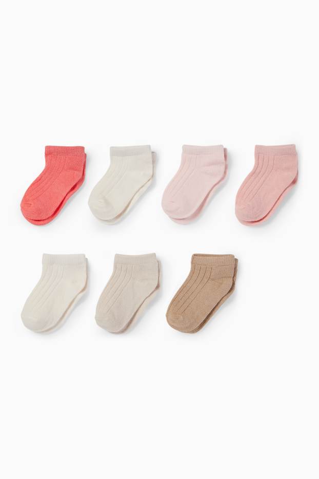 Baby: meisjes - Set van 7 paar - babysneakersokken - geribd - oranje