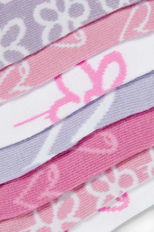 Children Girls - Multipack of 7 - hearts and flowers - trainer socks with motif - rose