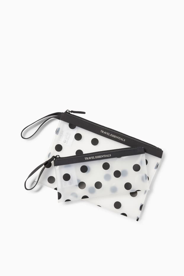 Donna - Set - borsa da toilette - 2 pezzi - a pois - nero