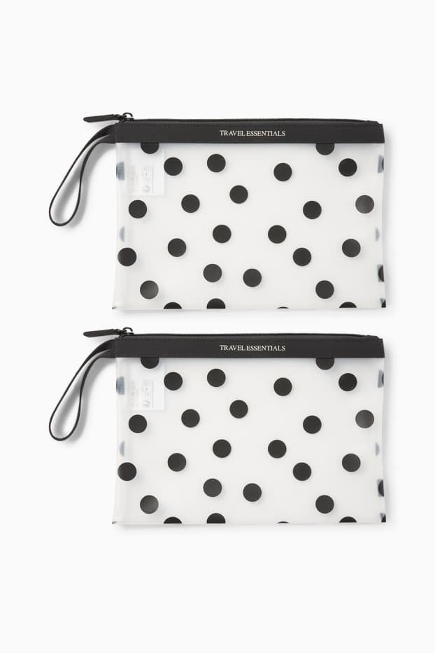 Donna - Set - borsa da toilette - 2 pezzi - a pois - nero