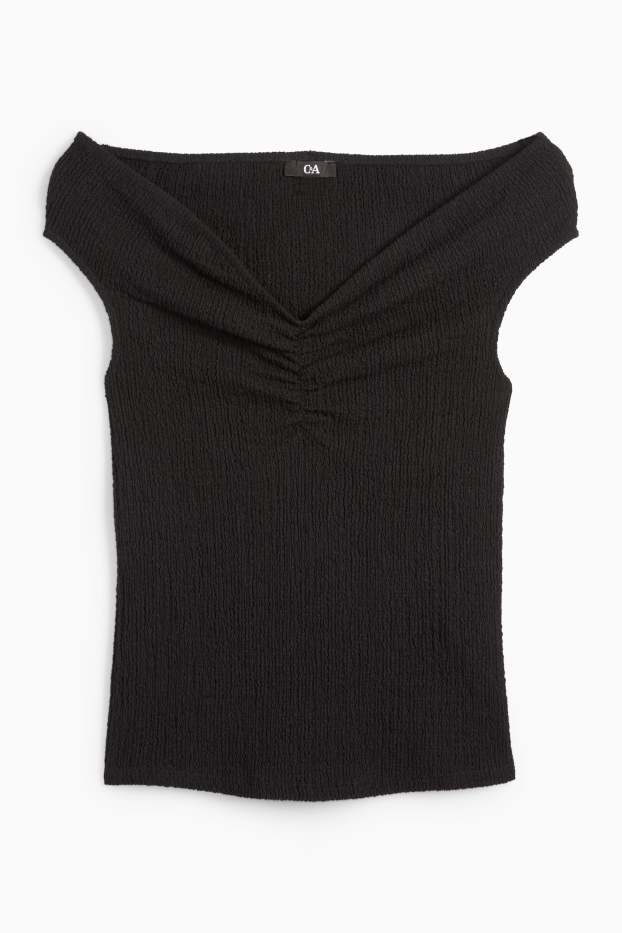 Dona - Samarreta de mànigues curtes - texturada - negre