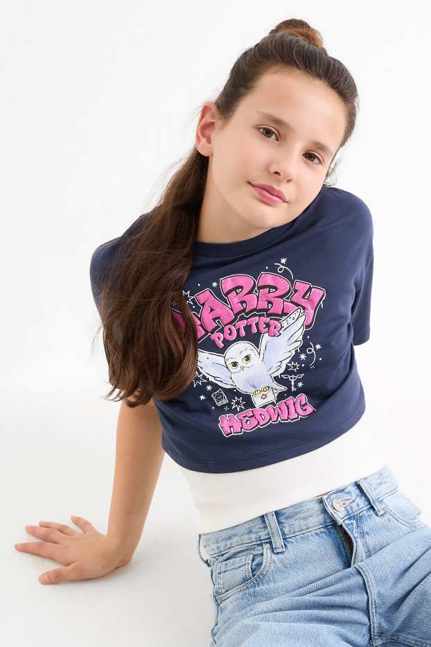 Děti - dívky - Harry Potter - souprava - tričko s krátkým rukávem a top - 2dílná - tmavomodrá / krémově bílá