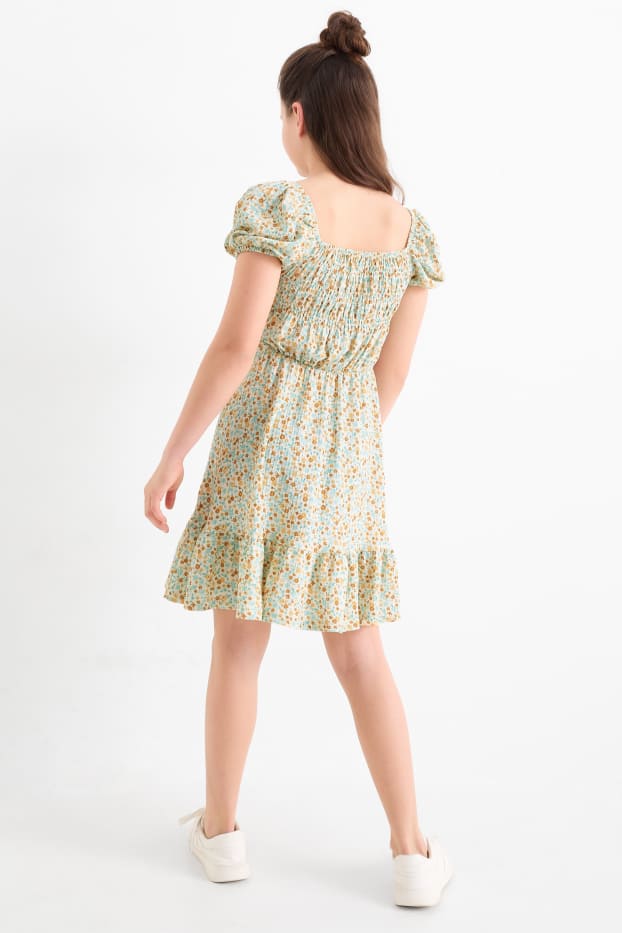 Nena - Vestit - de flors - texturat - taronja/verd