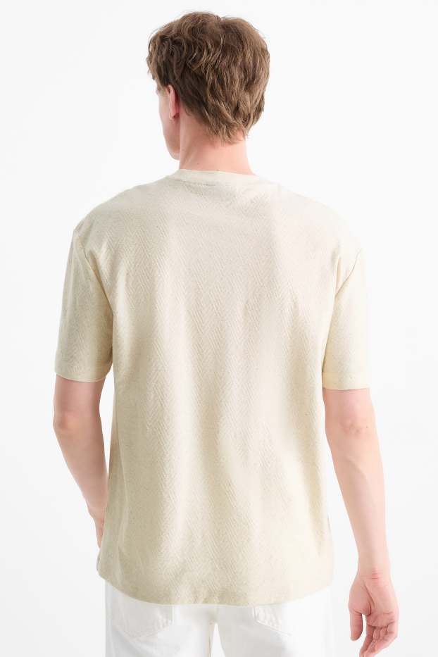 Heren - T-shirt - relaxed fit - met structuur - licht beige