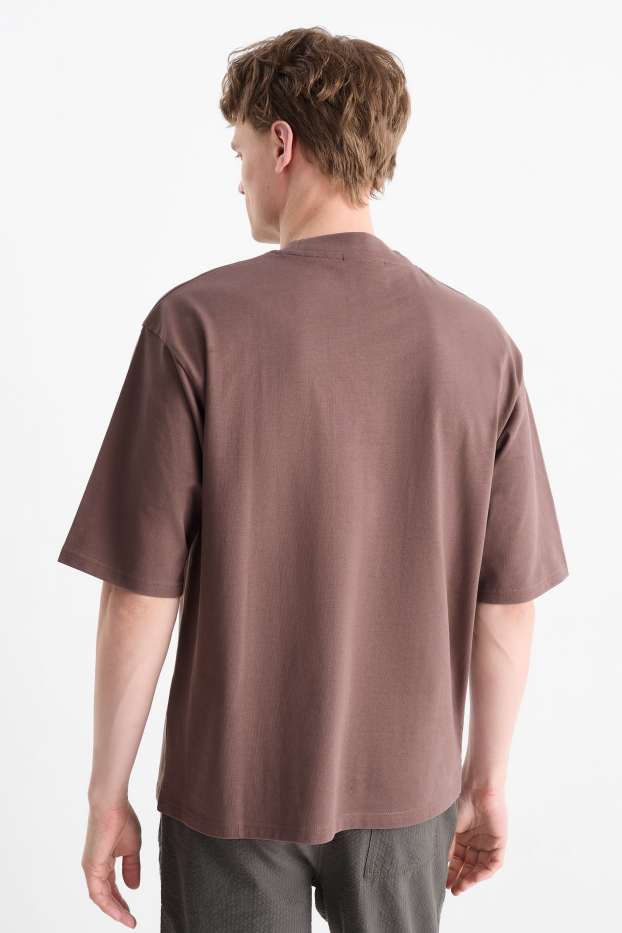 Heren - T-shirt - relaxed fit - donkerbruin