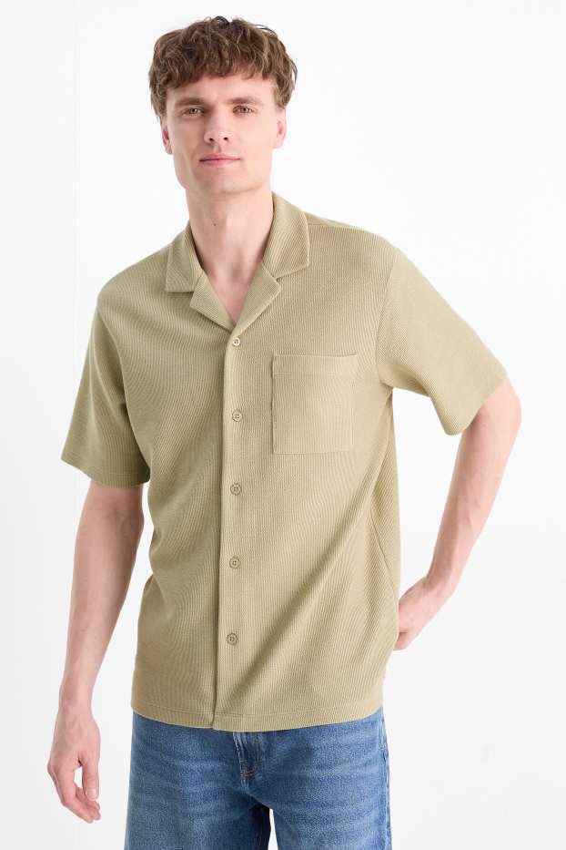 Pánské - Košile - relaxed fit - klopový límec - strukturovaná - světle zelená