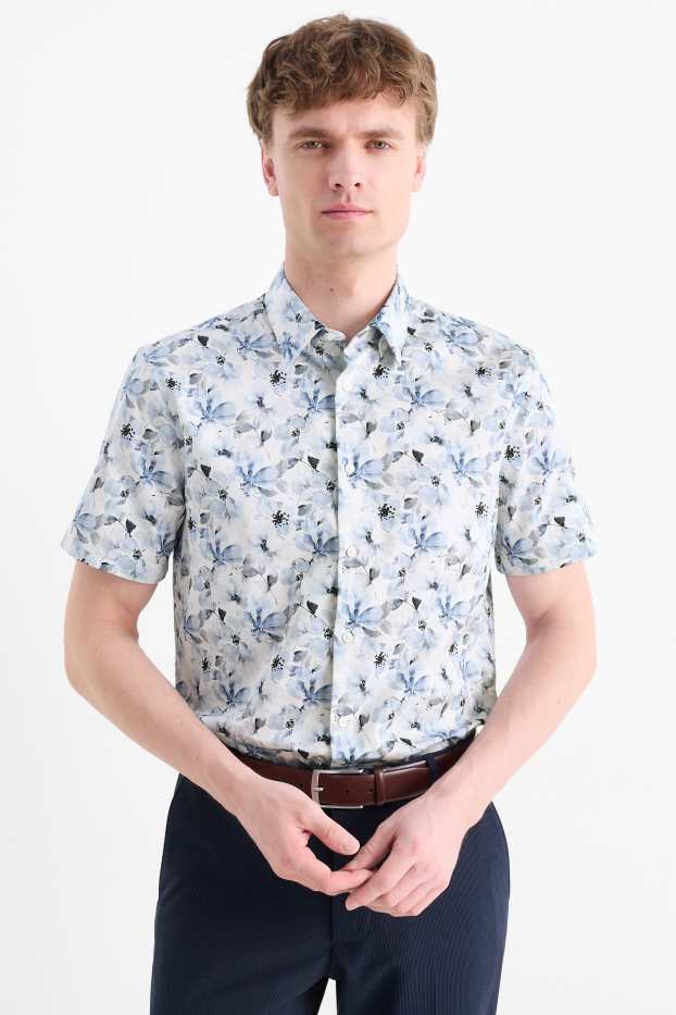 Hombre - Camisa de oficina - slim fit - Kent - blanco / azul claro