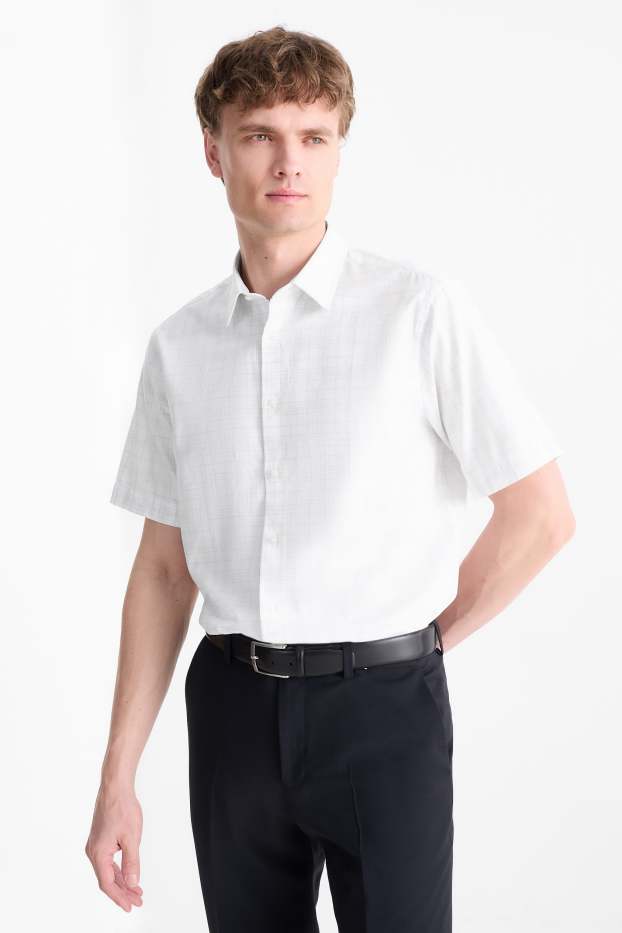 Hommes - Chemise de bureau - regular fit - col kent - à carreaux - texturée - blanc