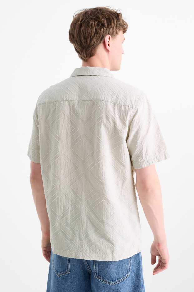 Men - Shirt - loose fit - lapel collar - textured - light beige