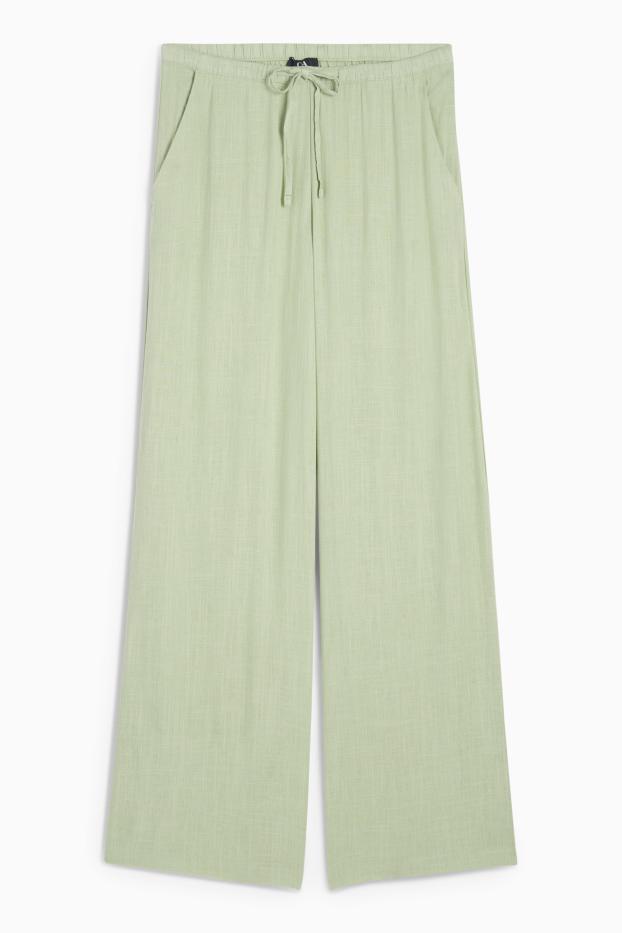 Damen - Stoffhose mit Leinen-Anteil - Mid Waist - Wide Leg - hellgrün